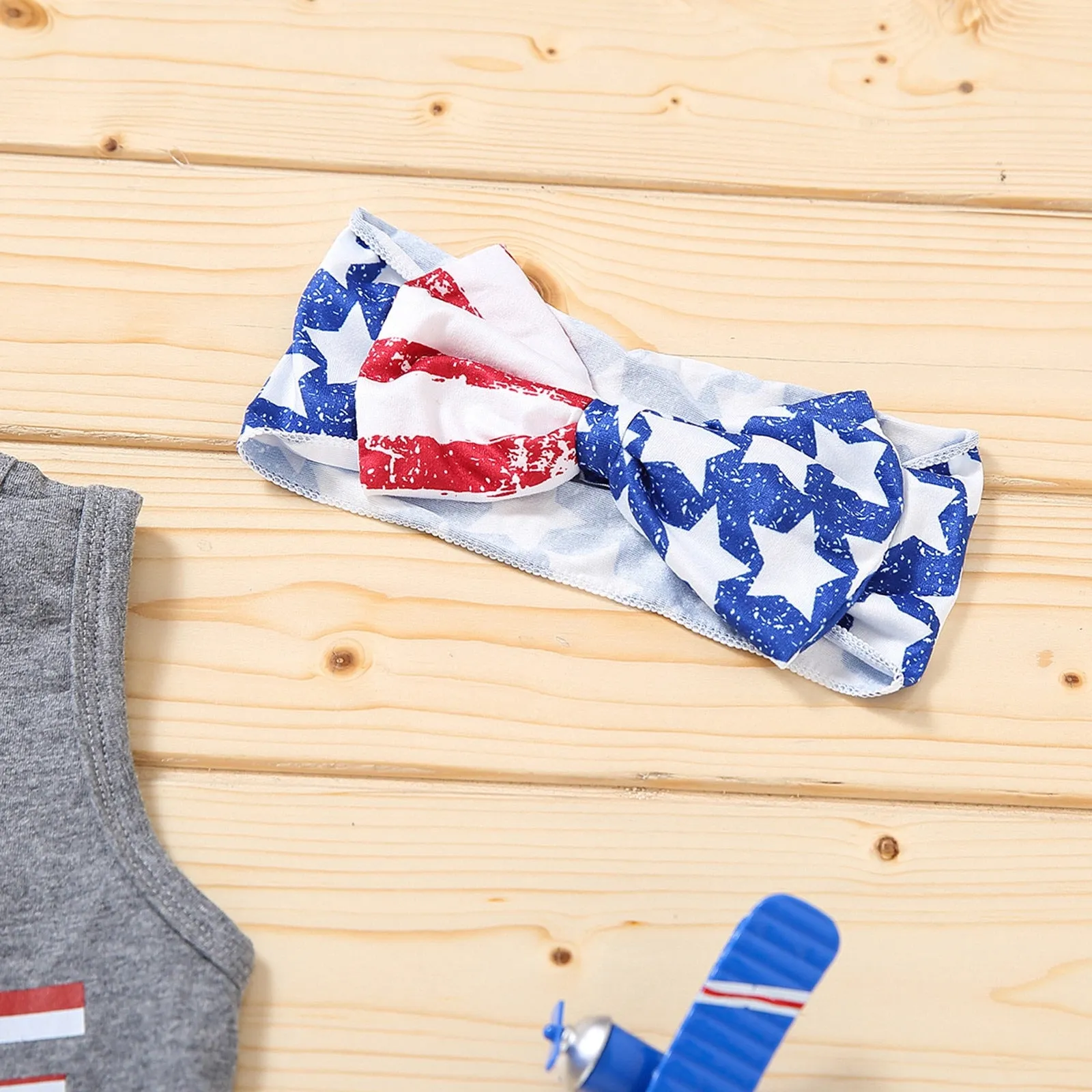 3PCS Baby Girls 4 of July Tassle Vest and Stars Stripes Shorts with Headband