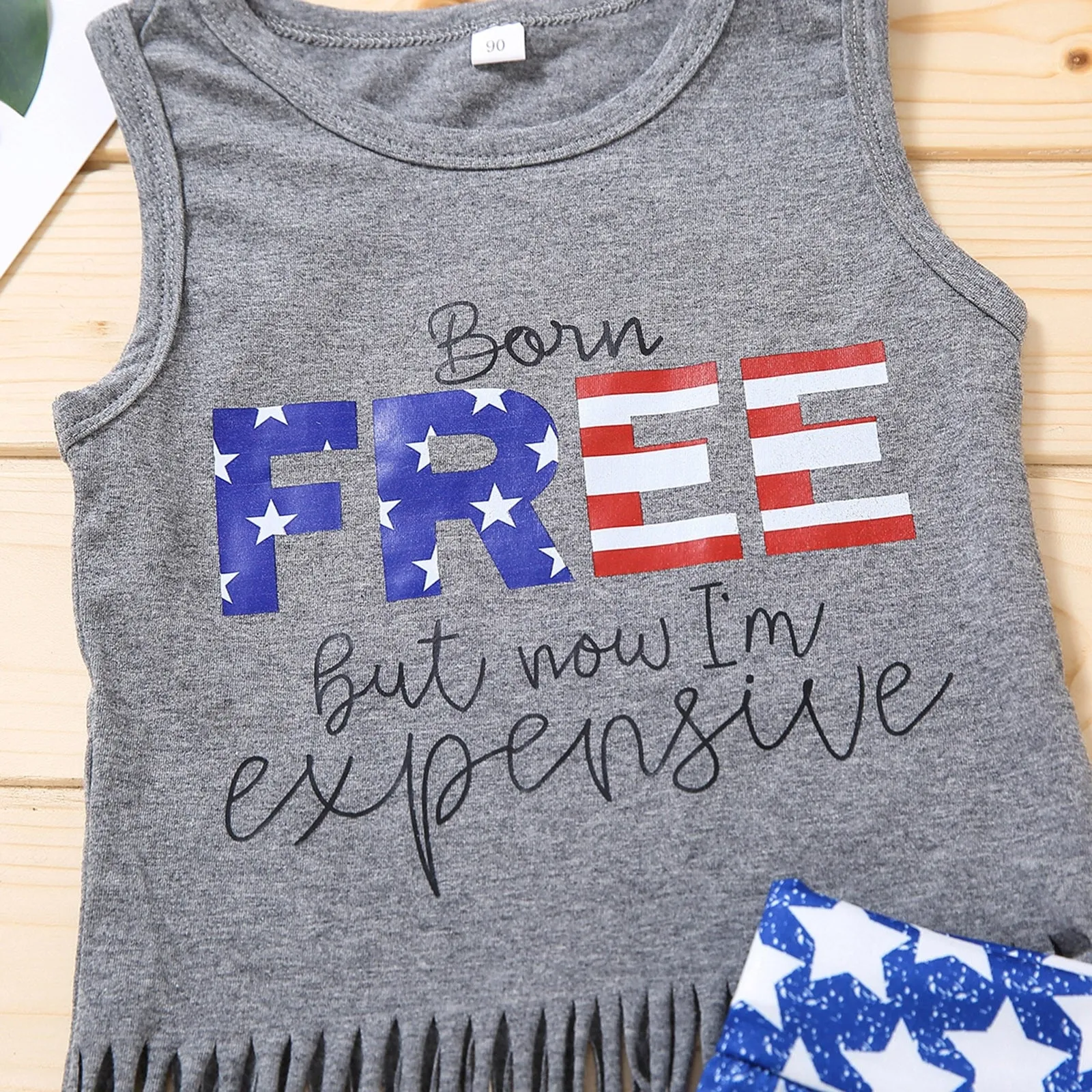 3PCS Baby Girls 4 of July Tassle Vest and Stars Stripes Shorts with Headband