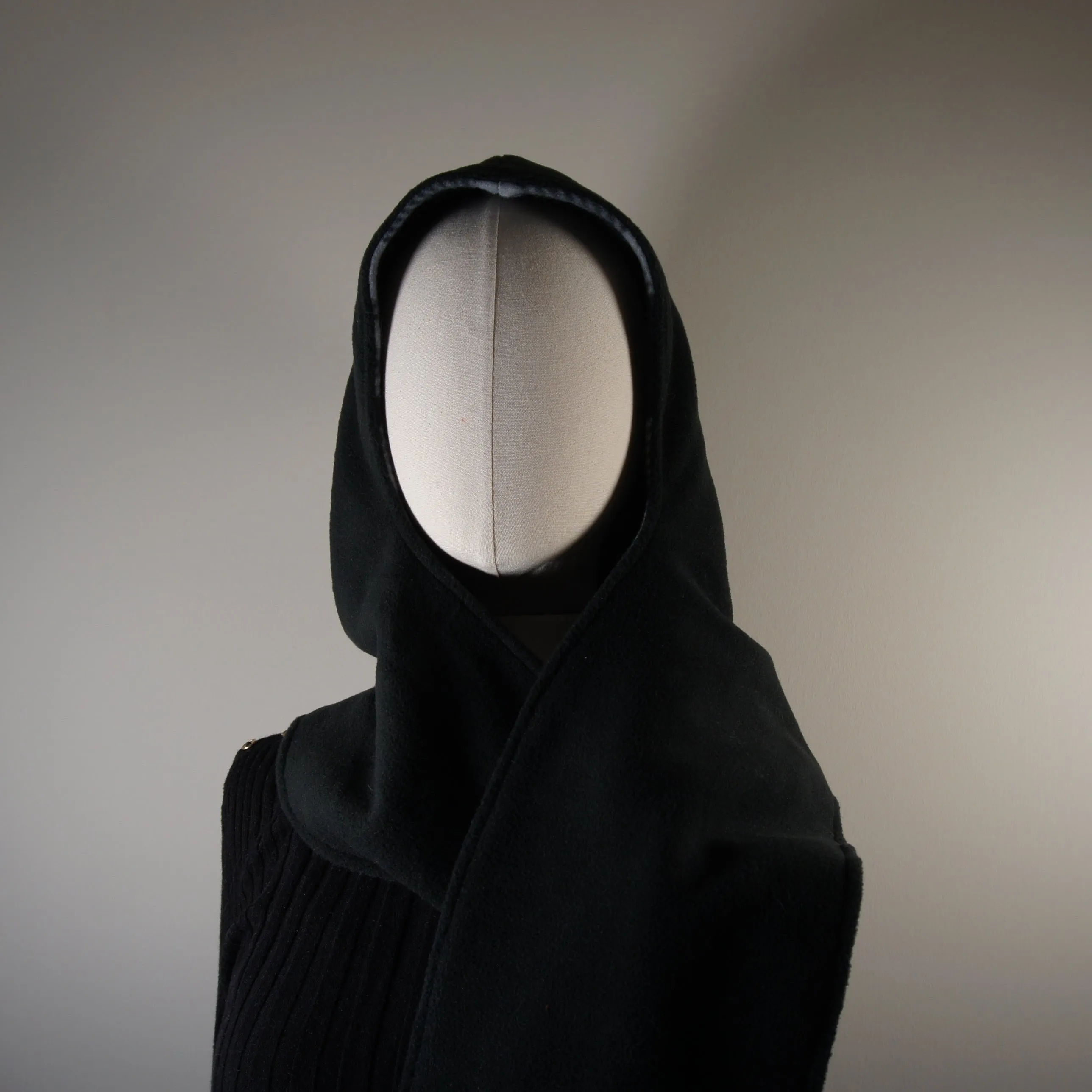Accessories - Scarves - Hooded Wrap Scarf - Solid Black and Gray and Black Plaid