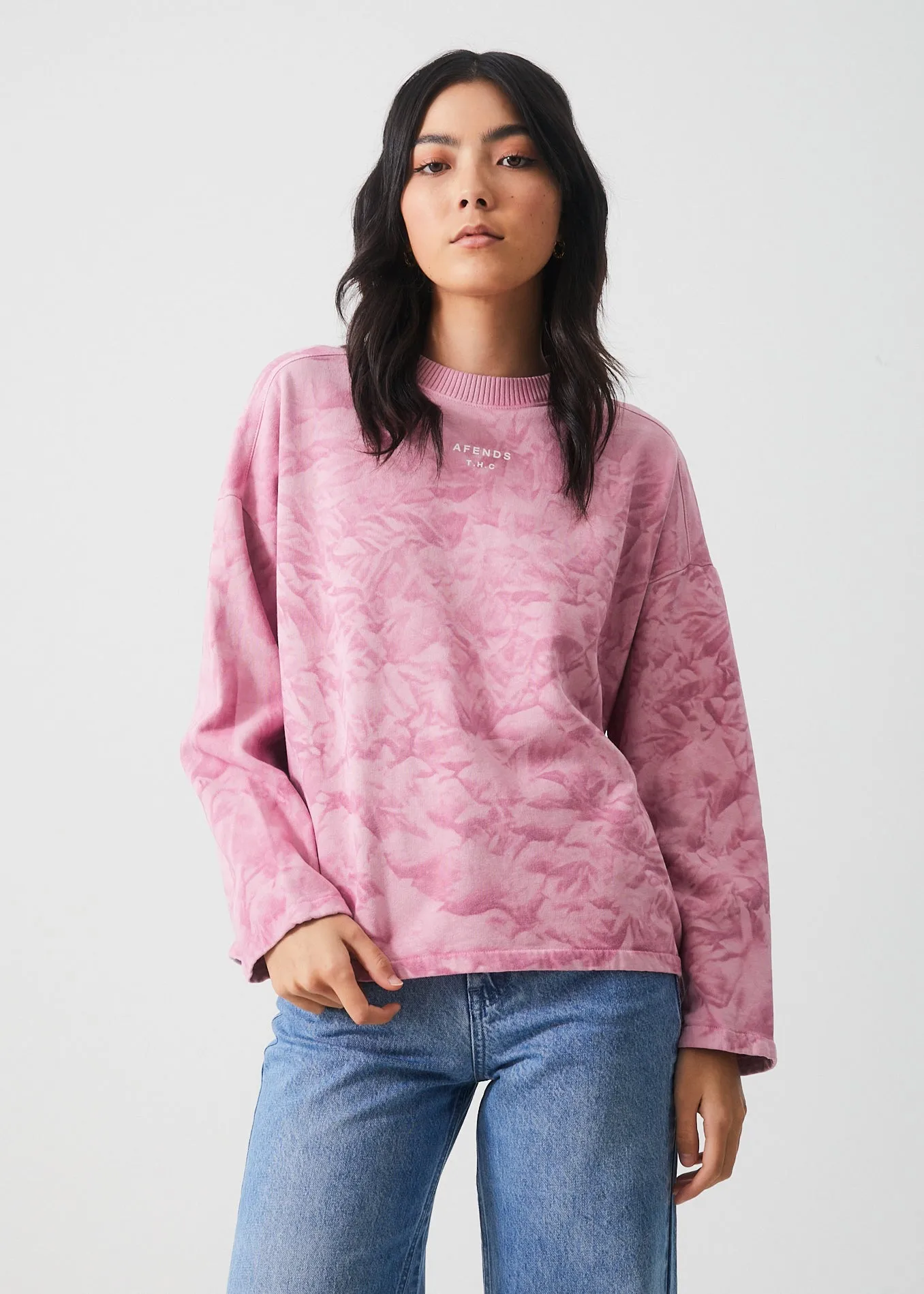 AFENDS Womens Evolve  - Hemp Oversized Crew Neck - Smokey Lilac