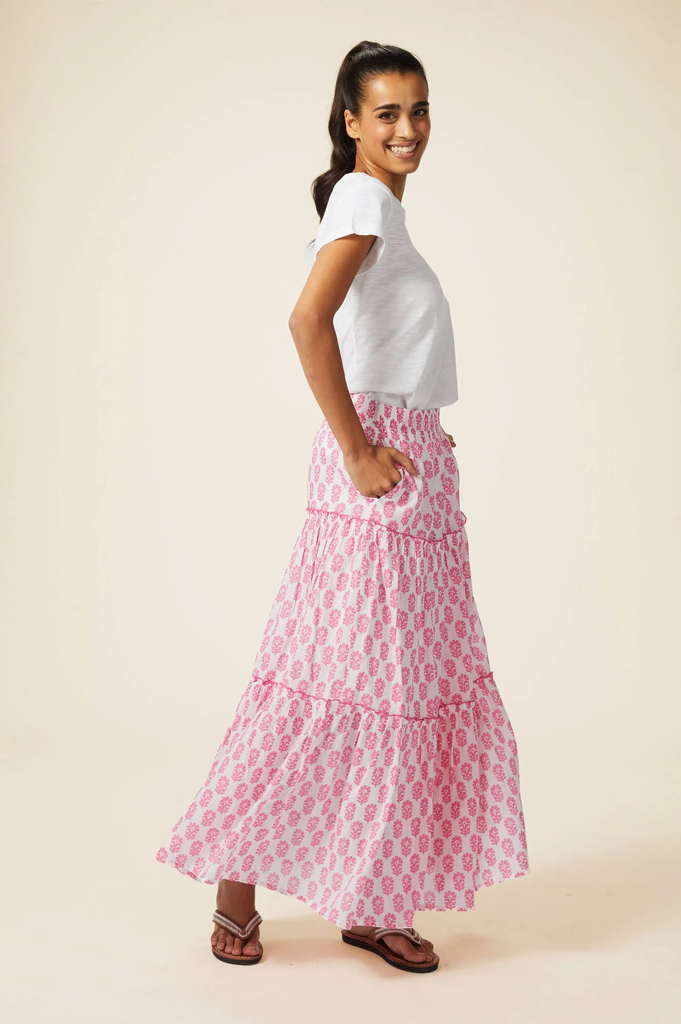 Bea Organic Cotton Skirt | White/Pink