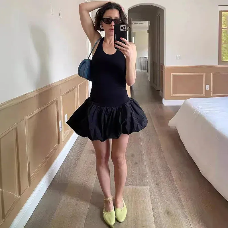 Black Friday Sonicelife Fashion Knitted Vest Patchwork Dress For Women Sleeveless High Waisted Backless Solid Color Folds Summer Commuting Dress