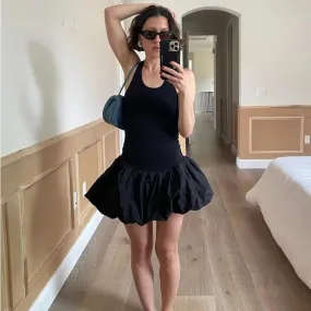Black Friday Sonicelife Fashion Knitted Vest Patchwork Dress For Women Sleeveless High Waisted Backless Solid Color Folds Summer Commuting Dress