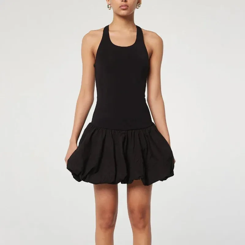 Black Friday Sonicelife Fashion Knitted Vest Patchwork Dress For Women Sleeveless High Waisted Backless Solid Color Folds Summer Commuting Dress