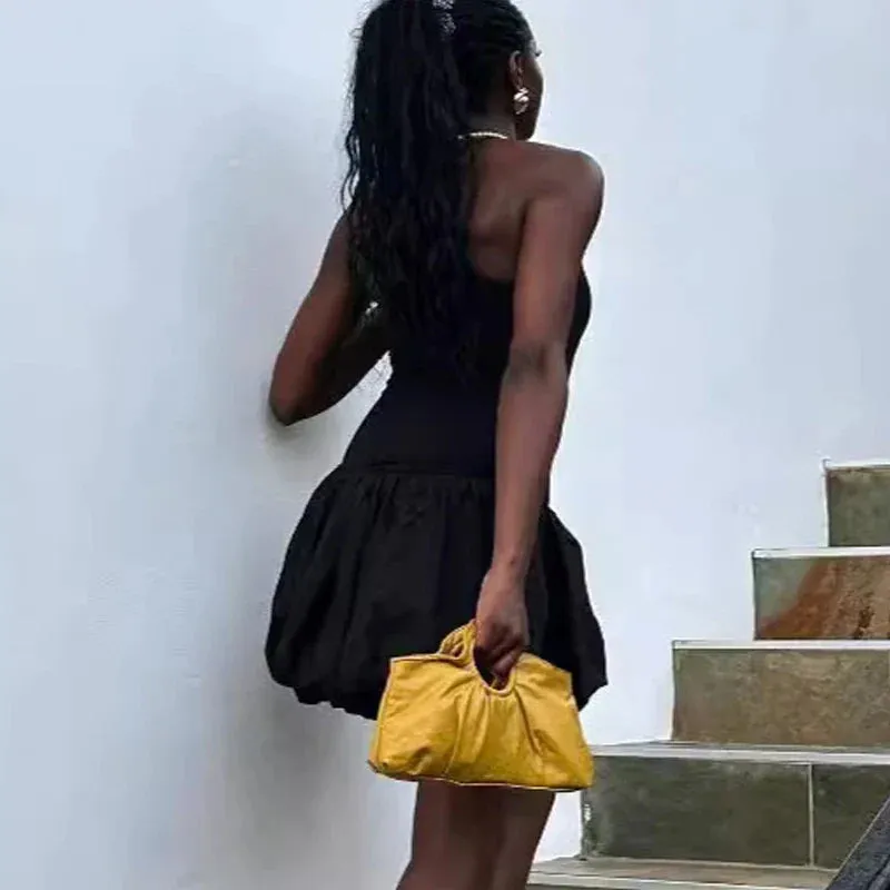Black Friday Sonicelife Fashion Knitted Vest Patchwork Dress For Women Sleeveless High Waisted Backless Solid Color Folds Summer Commuting Dress
