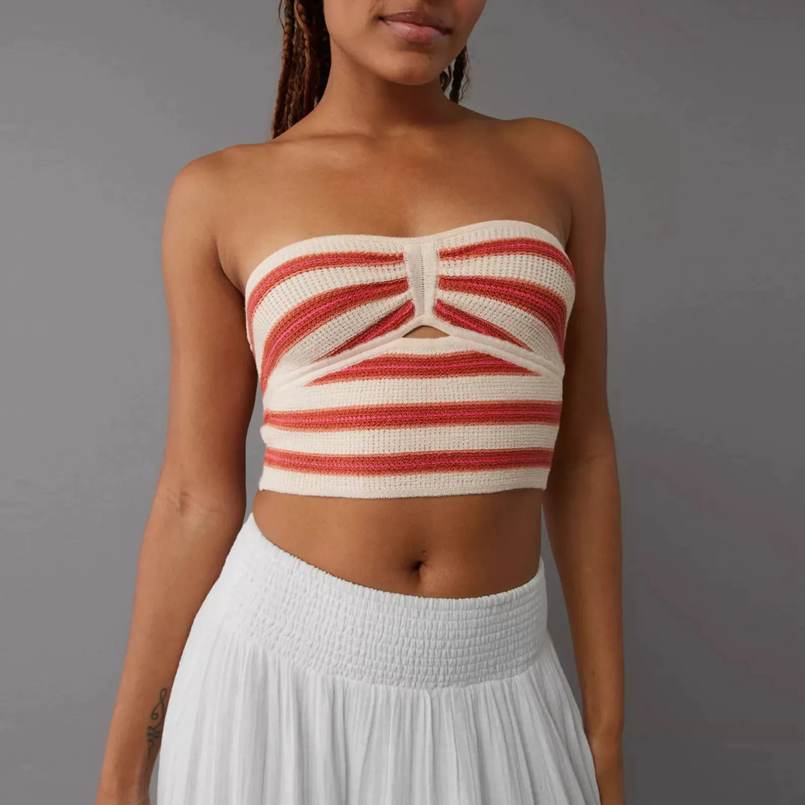 Black Friday Sonicelife Sexy Stripe Hollow Out Strapless Knitted Vest For Women Backless Summer Hot Girl Club Party Beach Navel Vest Top Y2K New