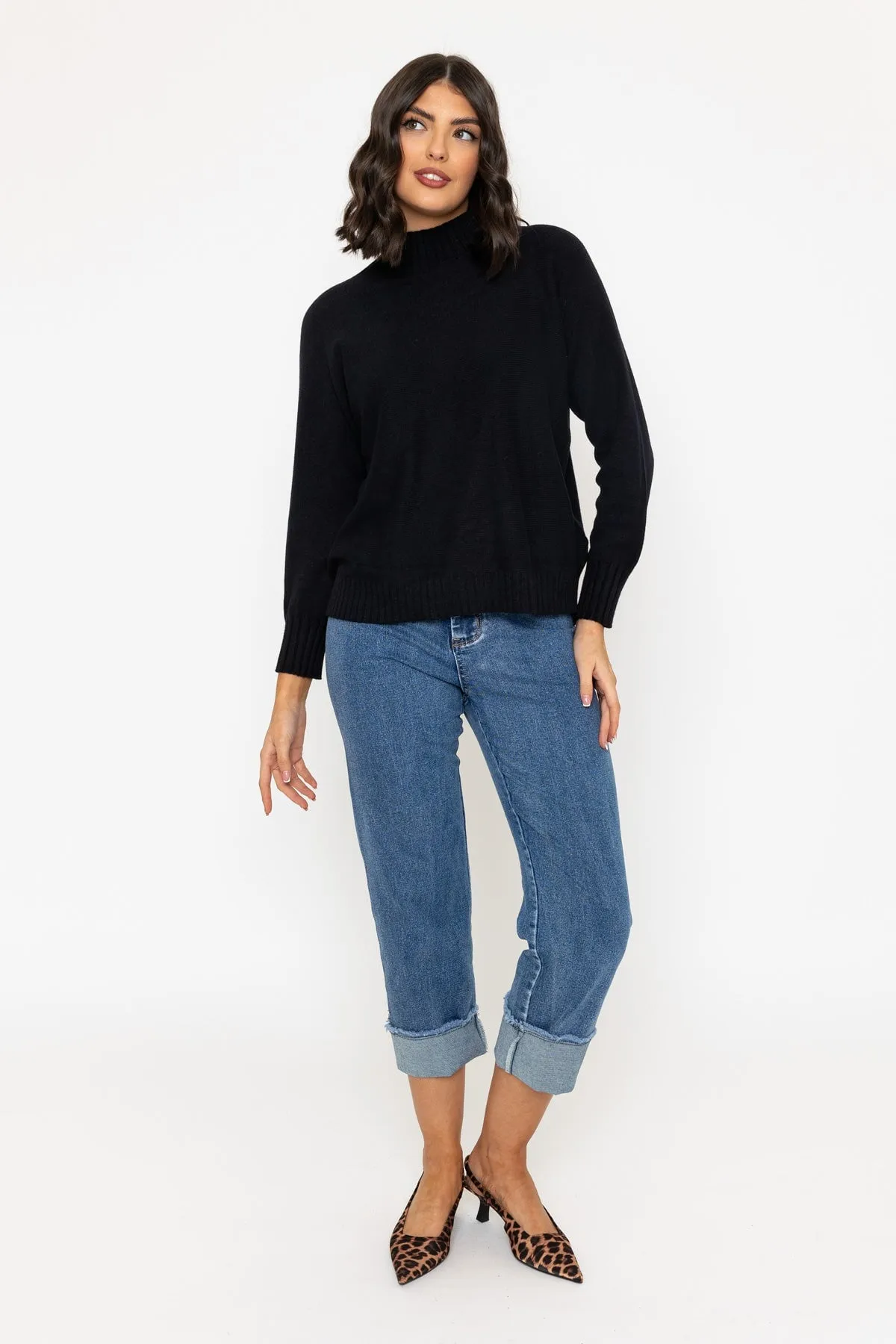 Black Rib Edge Polo Knit Jumper