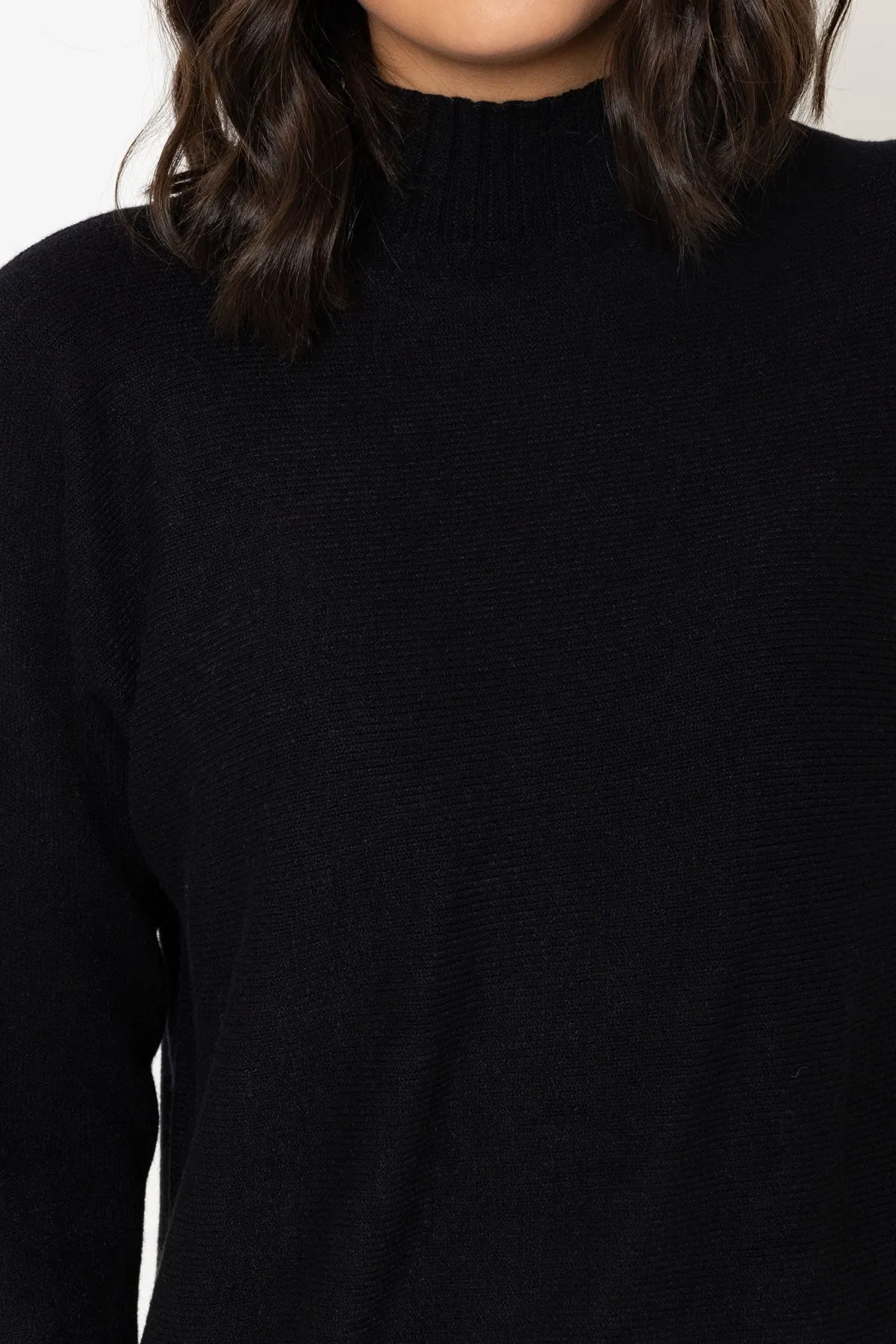 Black Rib Edge Polo Knit Jumper