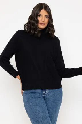 Black Rib Edge Polo Knit Jumper