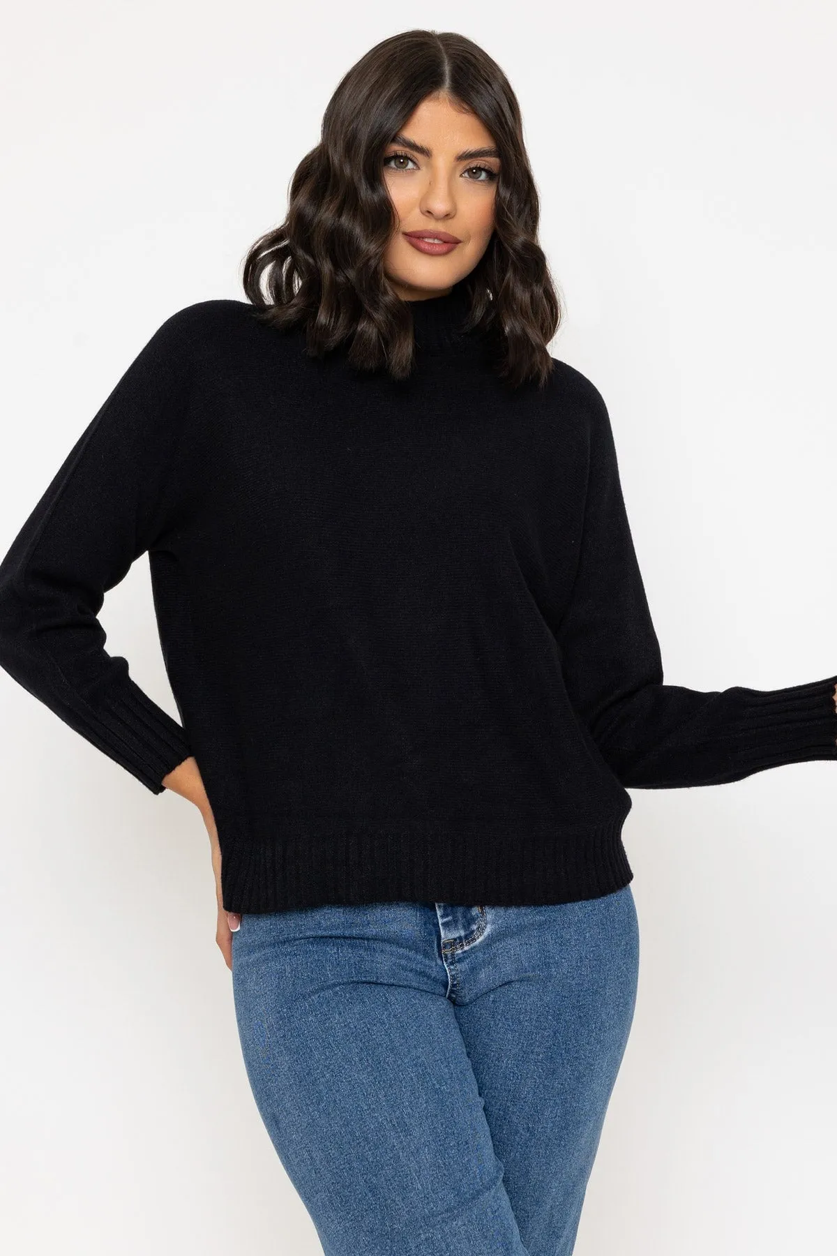 Black Rib Edge Polo Knit Jumper