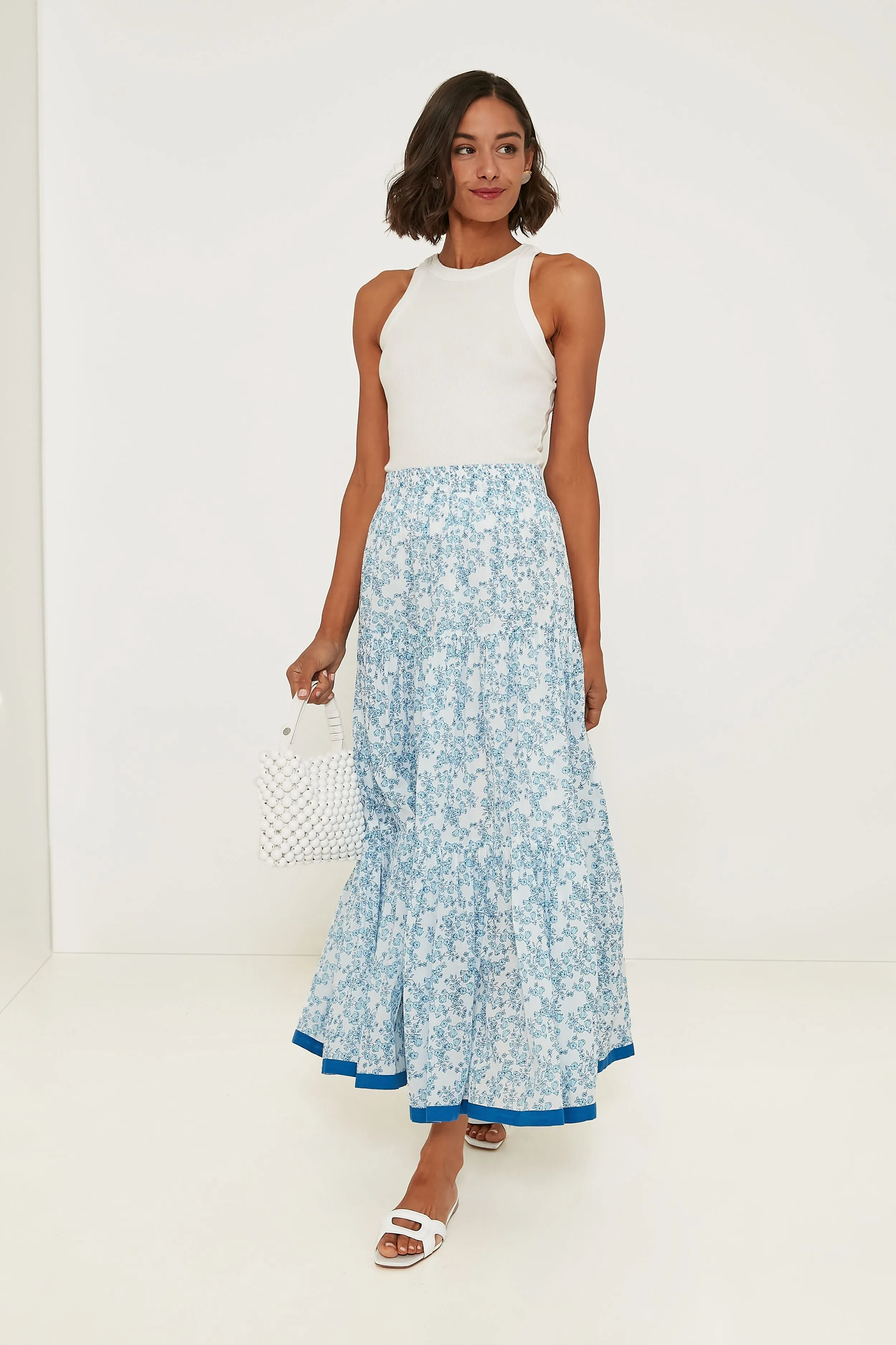 Blue Lucrecia Frilly Maxi Skirt