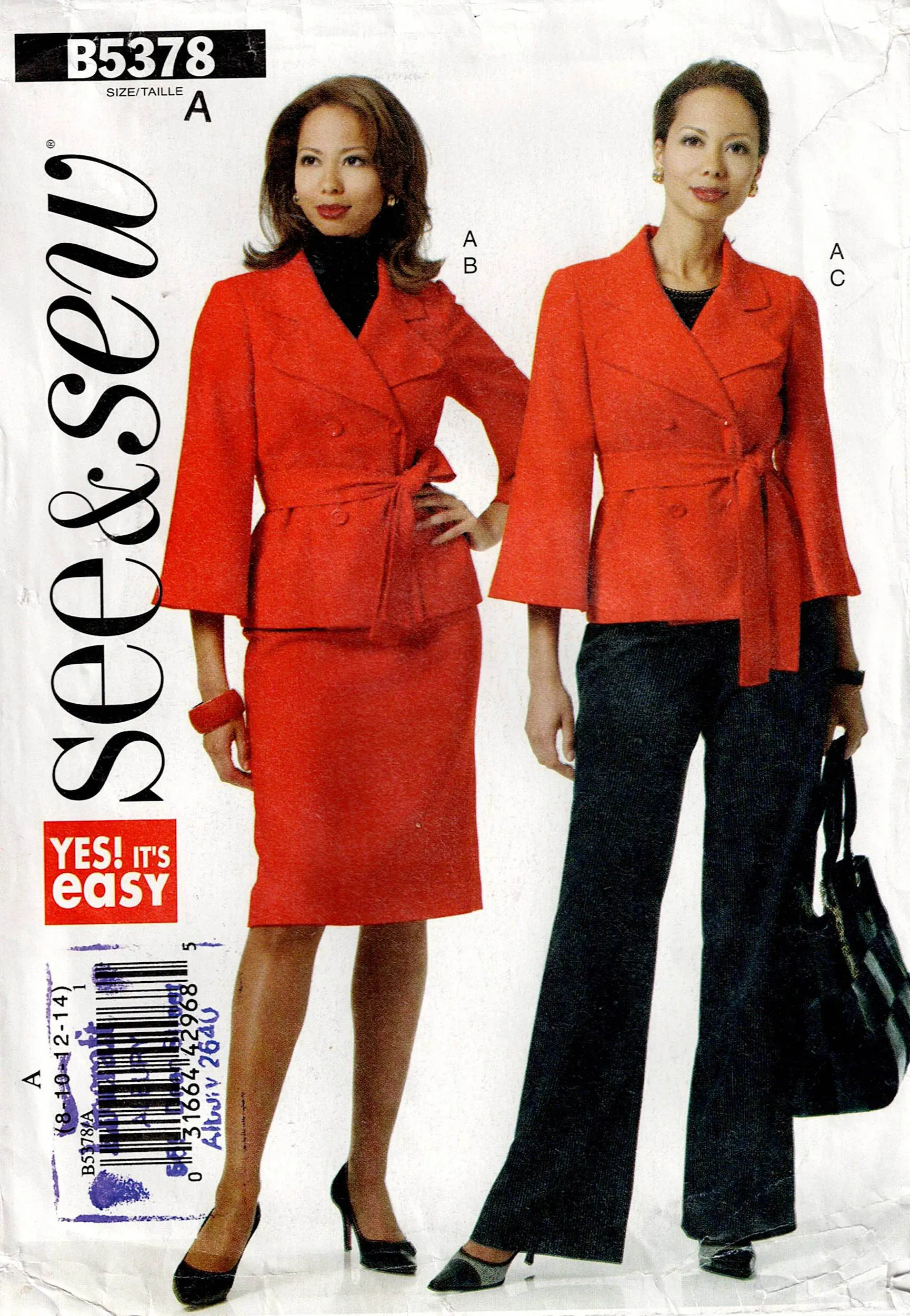 Butterick See & Sew 5378 Womens Wrap Front Jacket Skirt & Pants Out Of Print Sewing Pattern Size 8 - 14 UNCUT Factory Folded