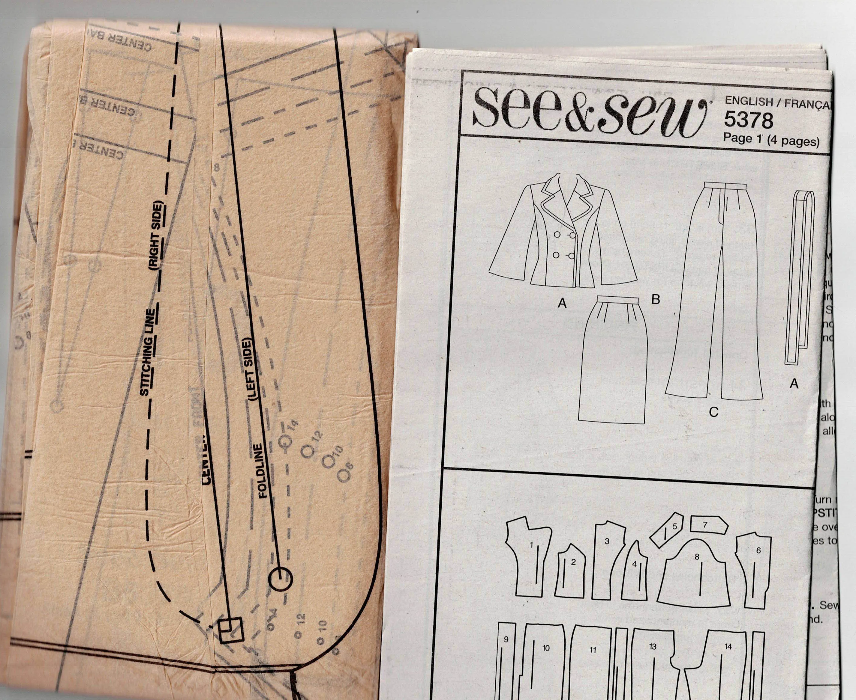 Butterick See & Sew 5378 Womens Wrap Front Jacket Skirt & Pants Out Of Print Sewing Pattern Size 8 - 14 UNCUT Factory Folded