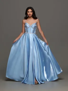 Candice Wang 72398 A Line Satin Maxi Slit Ballgown Prom Dress Corset Crystal Gown