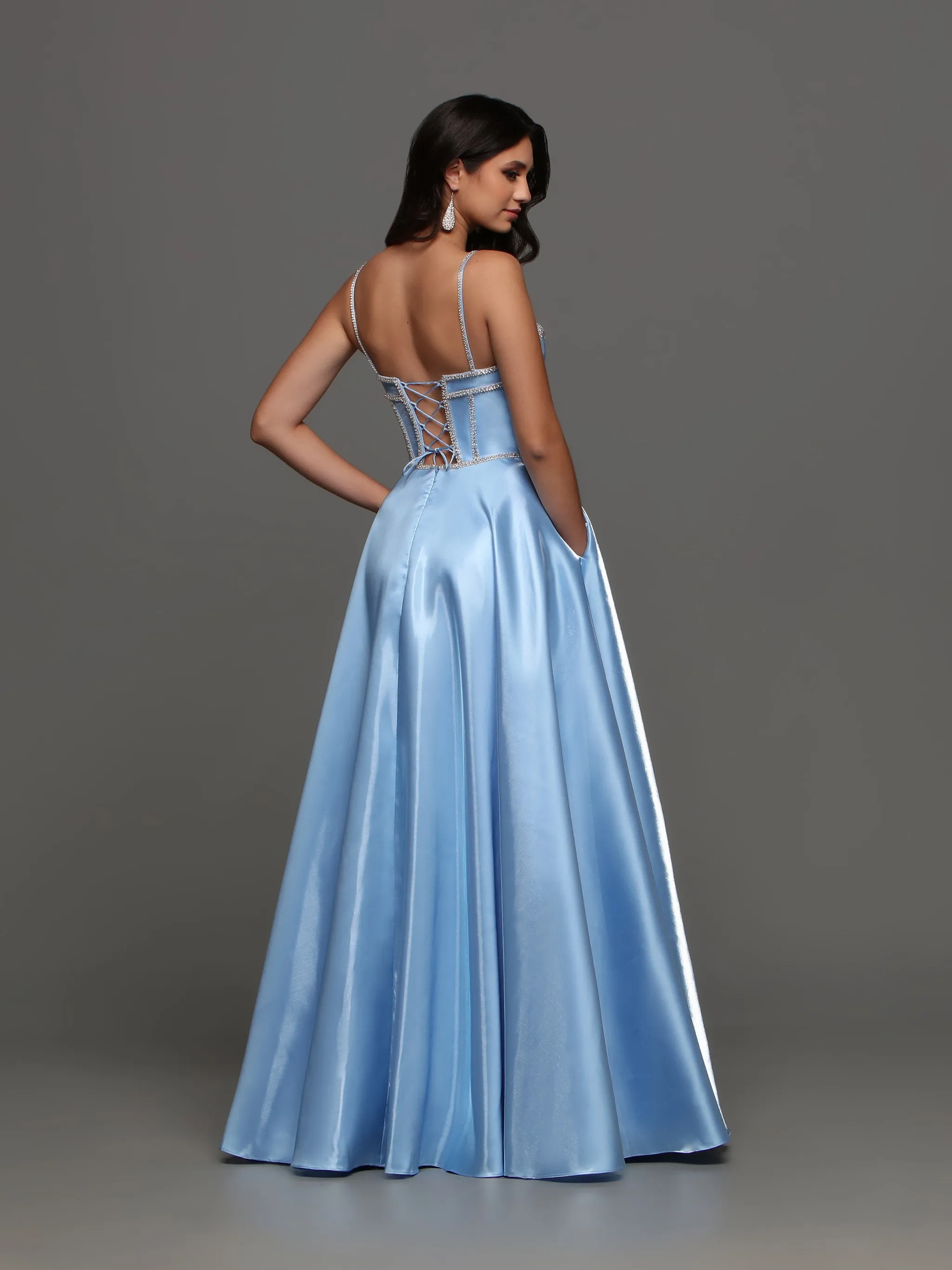 Candice Wang 72398 A Line Satin Maxi Slit Ballgown Prom Dress Corset Crystal Gown