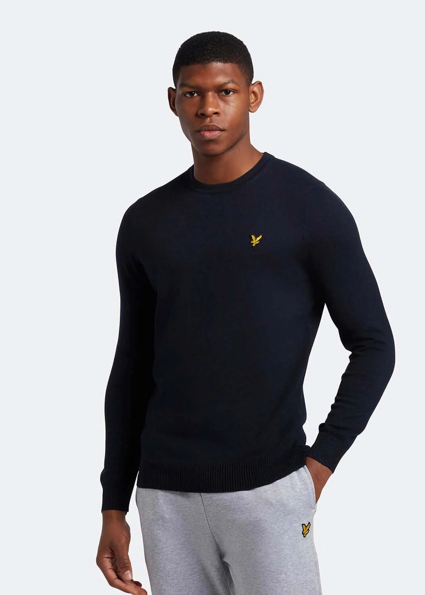 Cotton merino crew neck jumper- dark navy