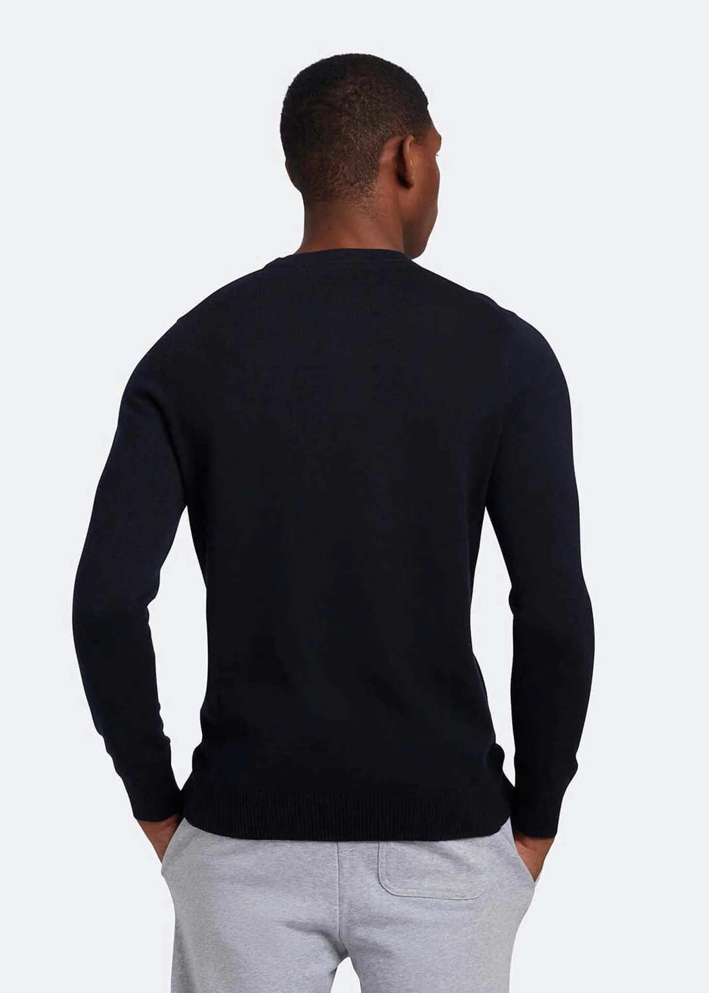 Cotton merino crew neck jumper- dark navy
