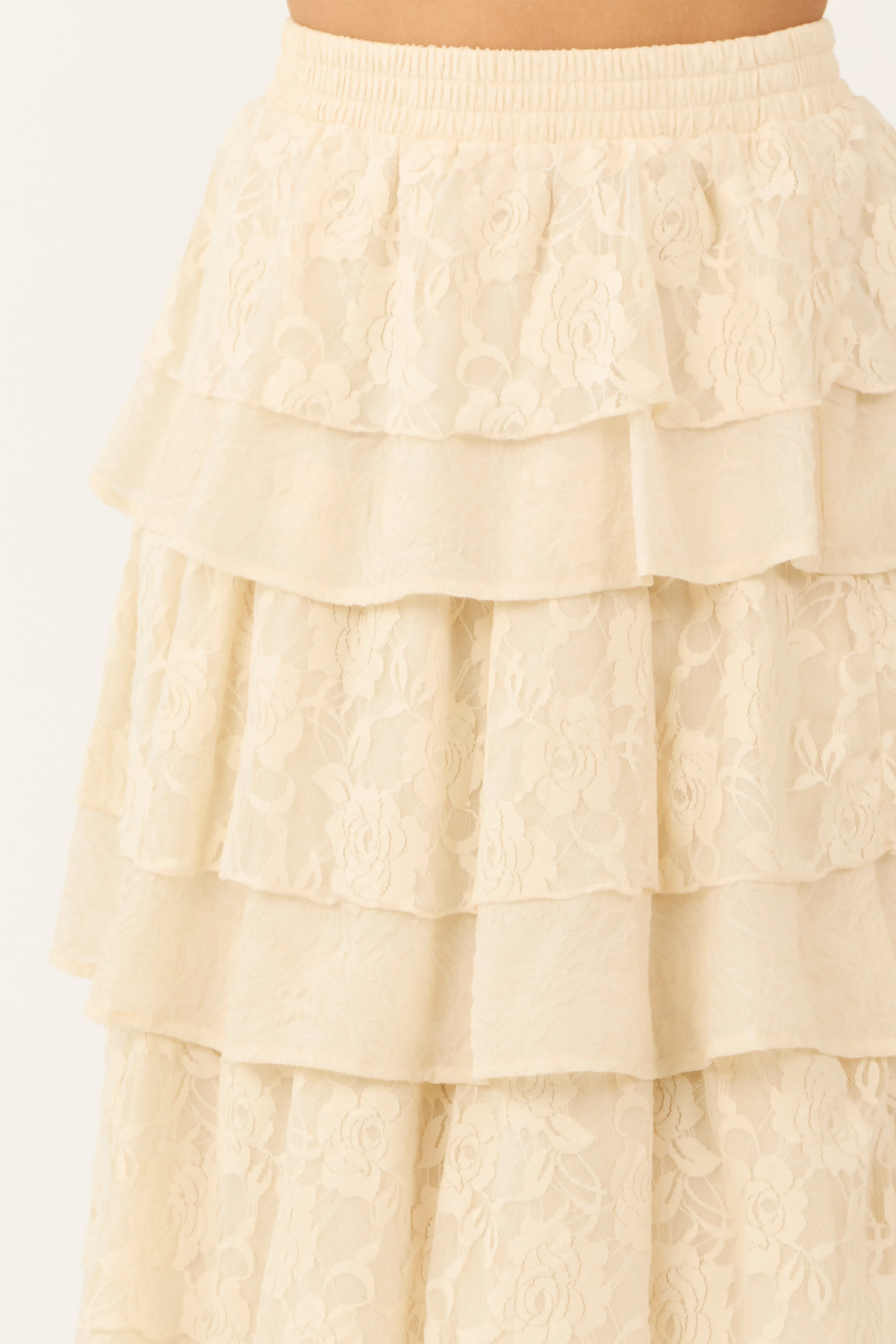 Cream Lace Ruffle Tiered Maxi Skirt