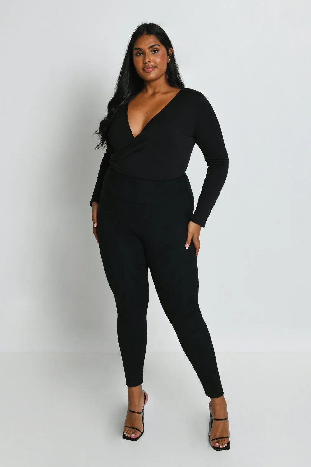 Curve Suede Look Leggings - Black