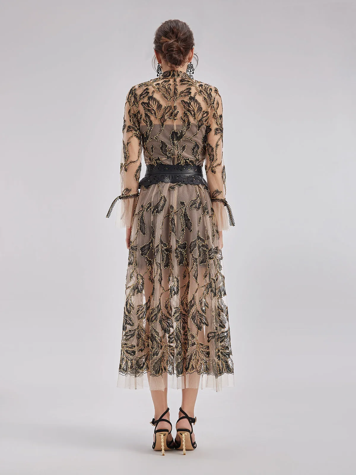 Custom Italian Floral Jacquard Dress(With Waist Chain)
