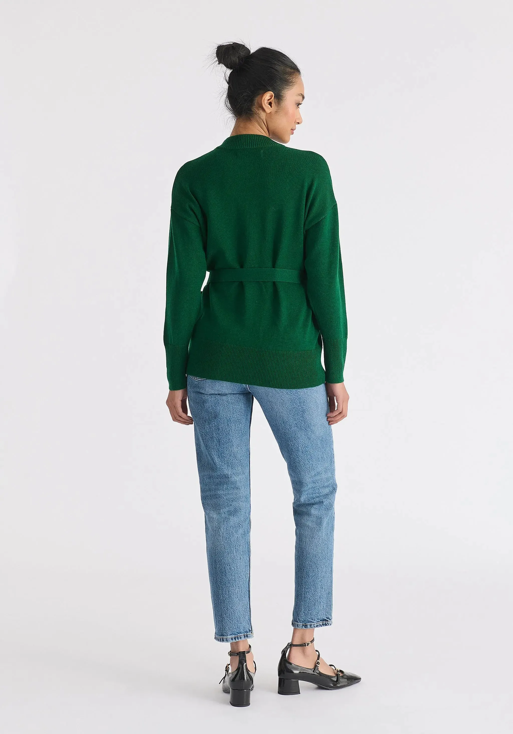 Green Open Front Mock Neck Wrap Jumper