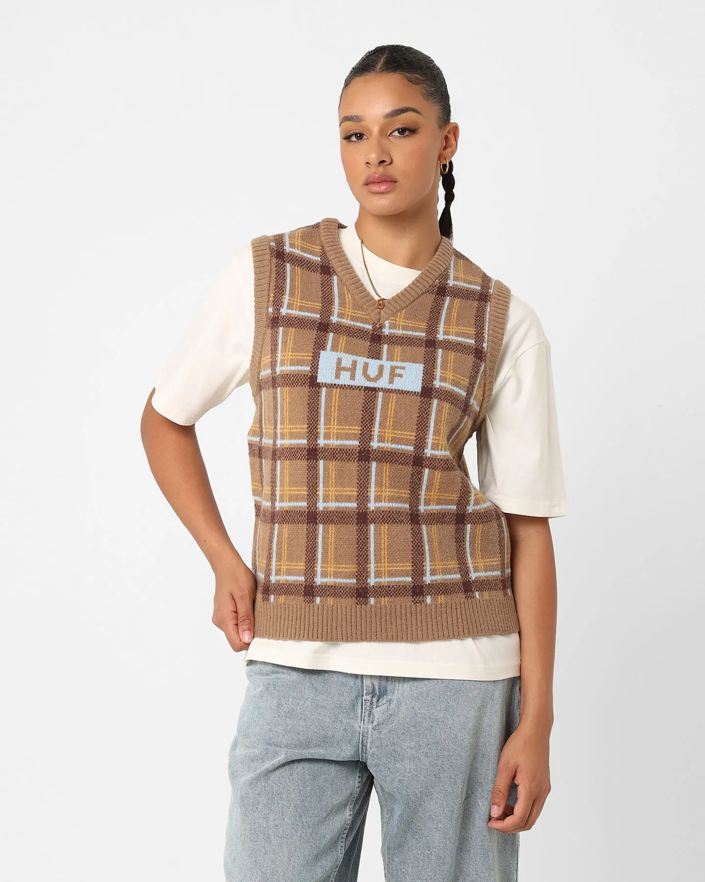 HUF Women's Logo Sweater Vest Olive