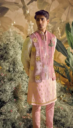 Hugo - IVORY AND ROSE PINK VEST JACKET SET