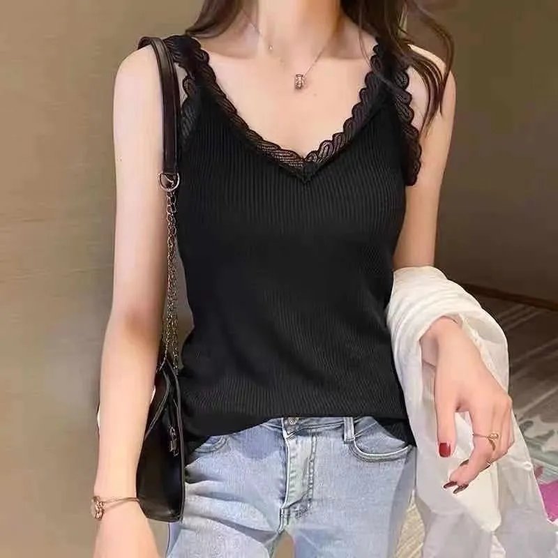 Irregular Hem ice silk lace beautiful back knitted camisole vest for women