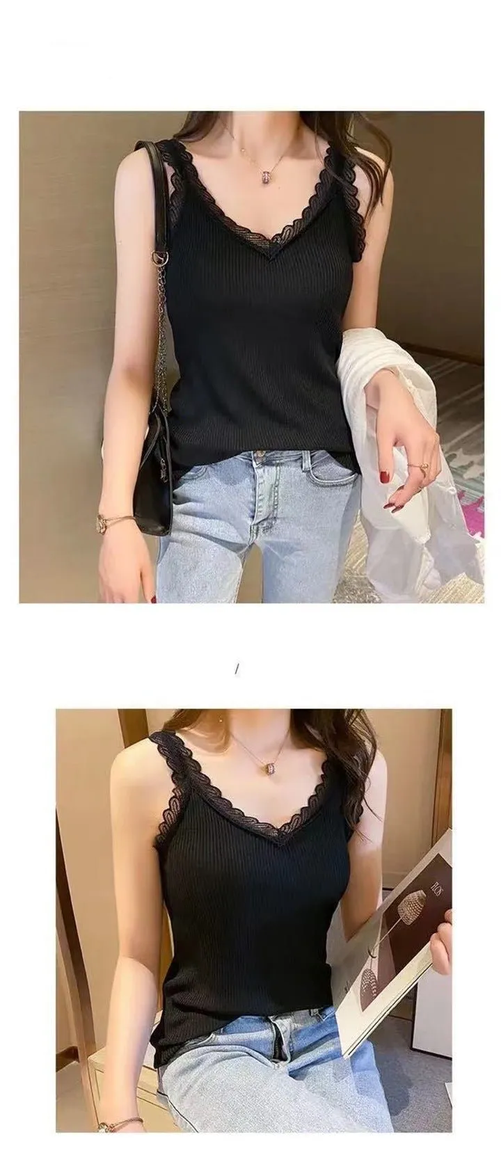Irregular Hem ice silk lace beautiful back knitted camisole vest for women