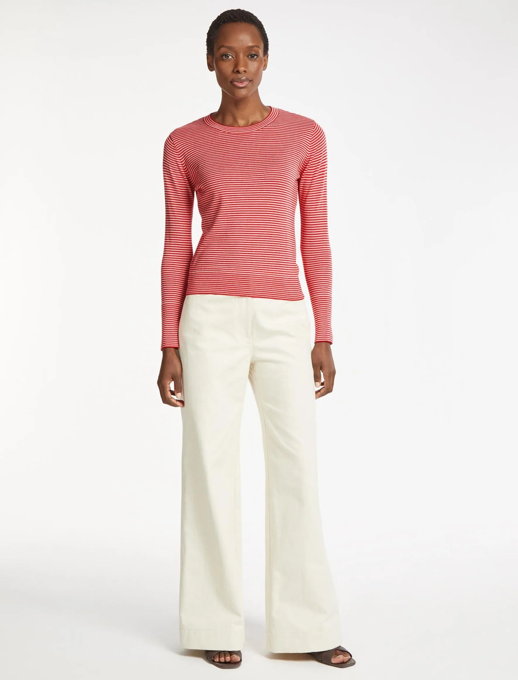 Jodi Cotton Jumper - Crimson Rose Cream Stripe