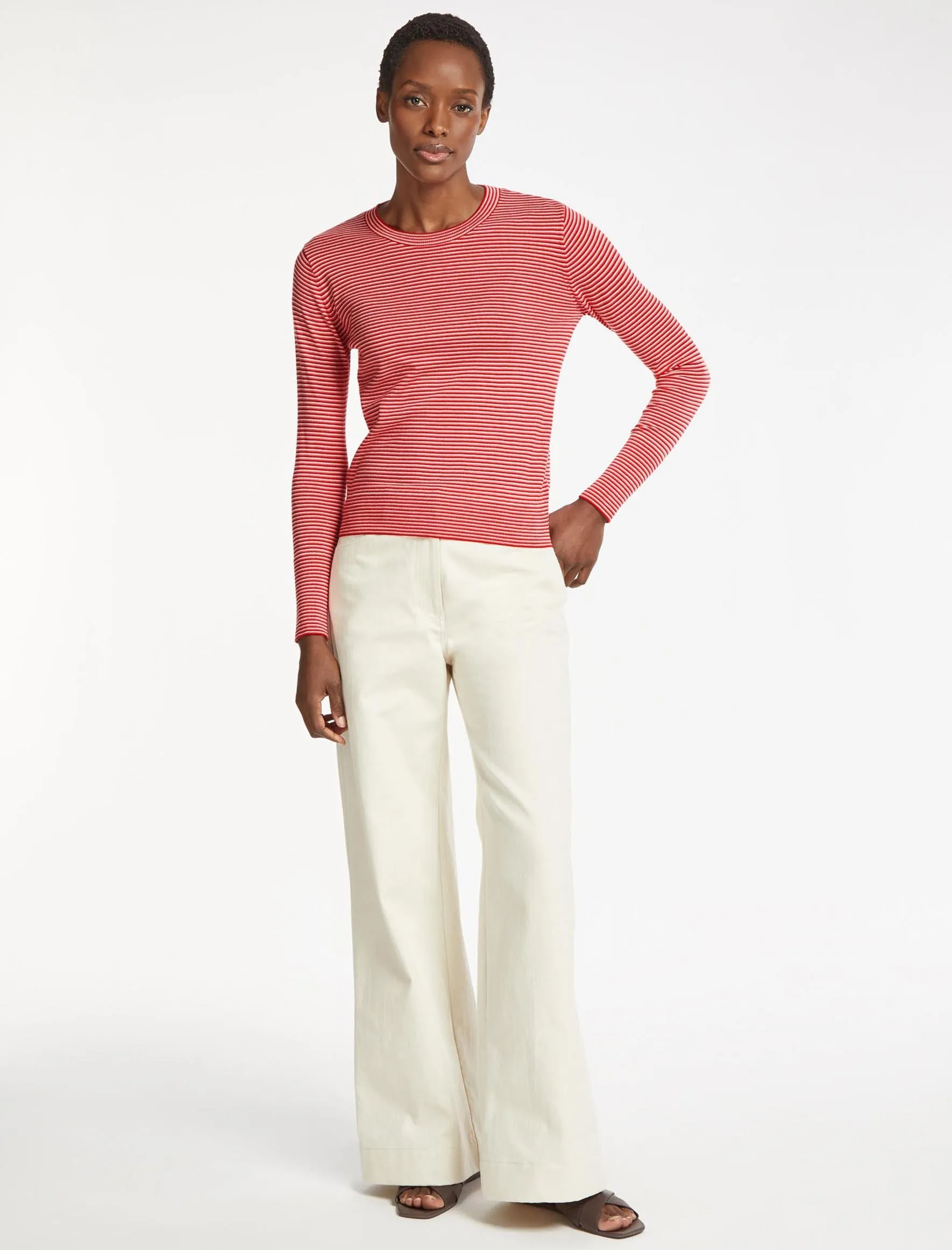 Jodi Cotton Jumper - Crimson Rose Cream Stripe