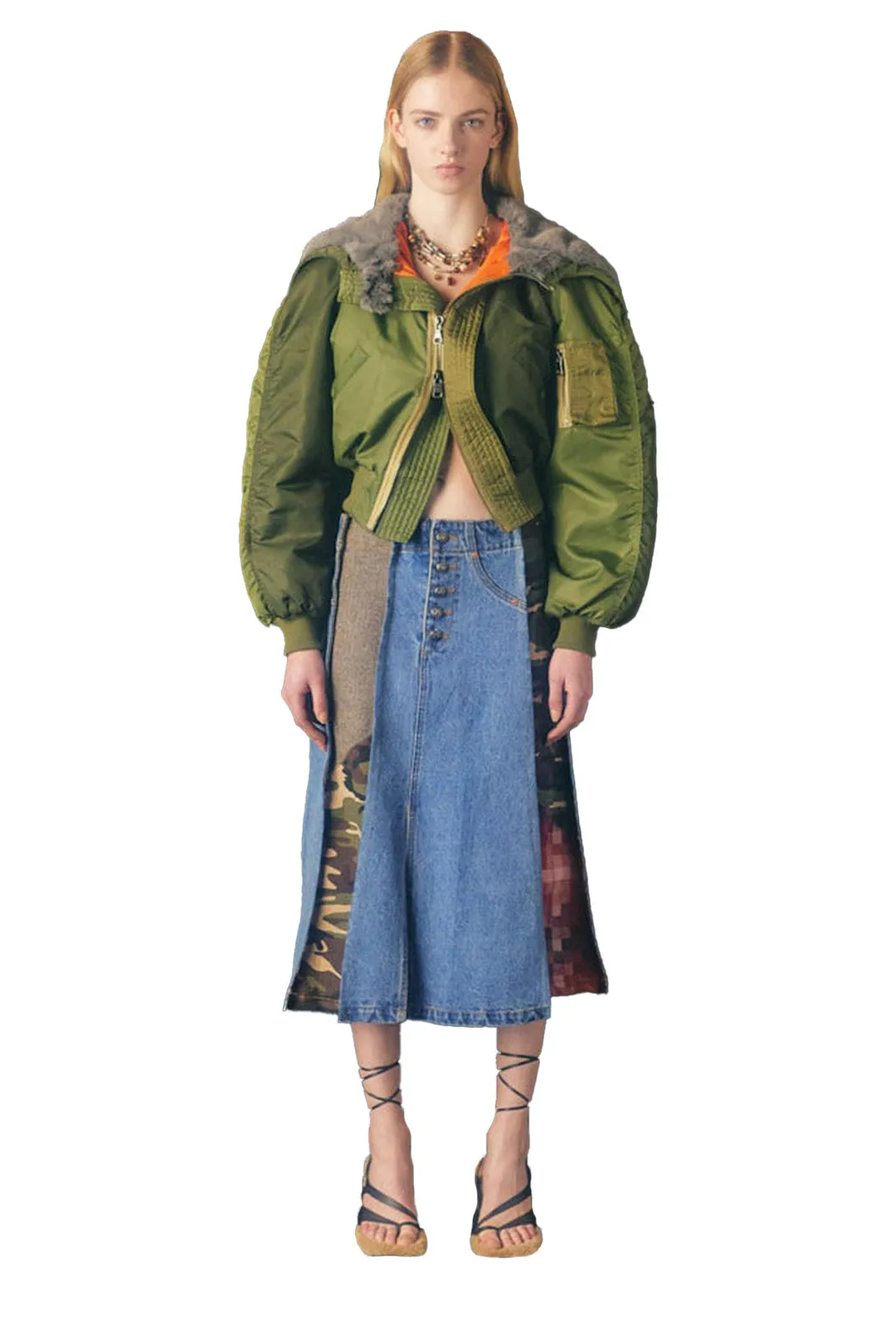 Kamila Contrast-Panel Shearling-Collar Cropped Jacket