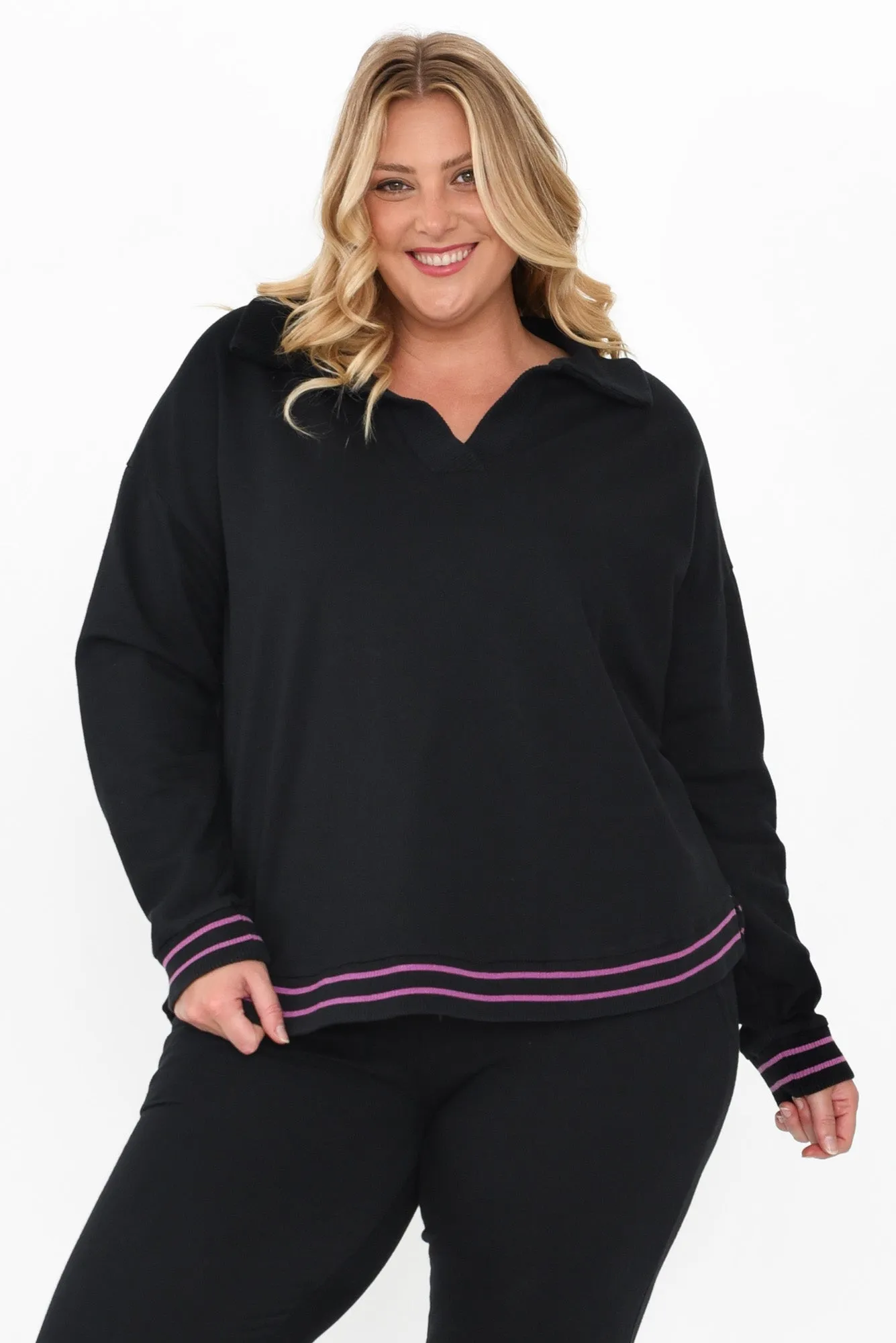 Katra Black Trim Cotton Blend Top