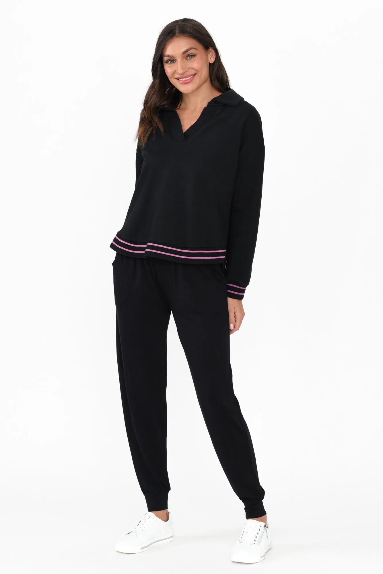 Katra Black Trim Cotton Blend Top