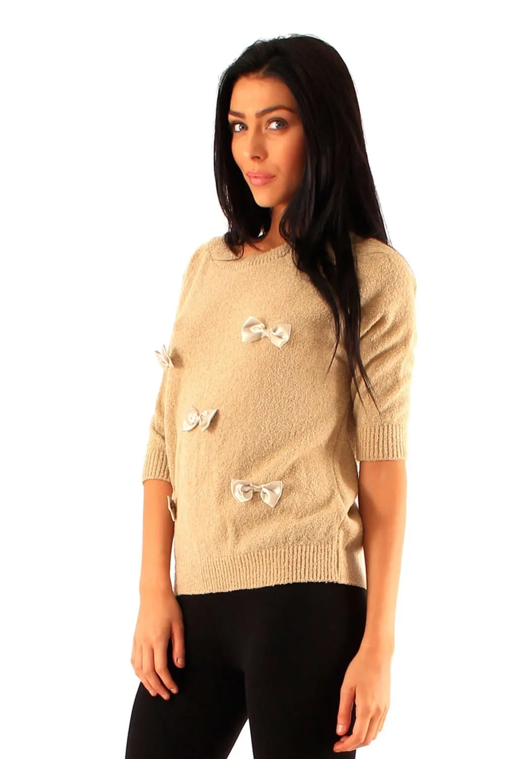 Ladies Half Sleeve Bow Jumper