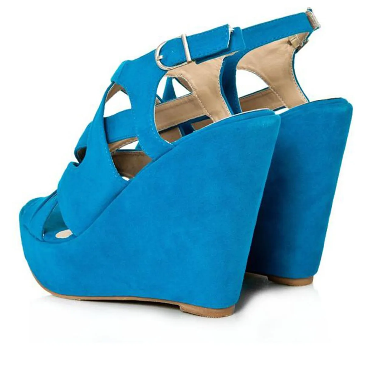 LEEMA Strappy Wedge High Heeled Platform Ankle Strap Sandals