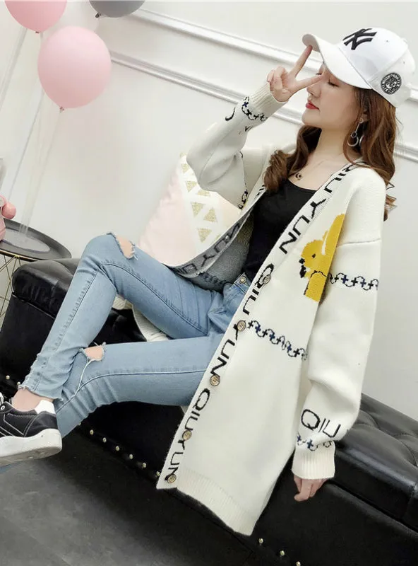 Long Sleeve Mid-Length Knitted Cardigan Thick Coat