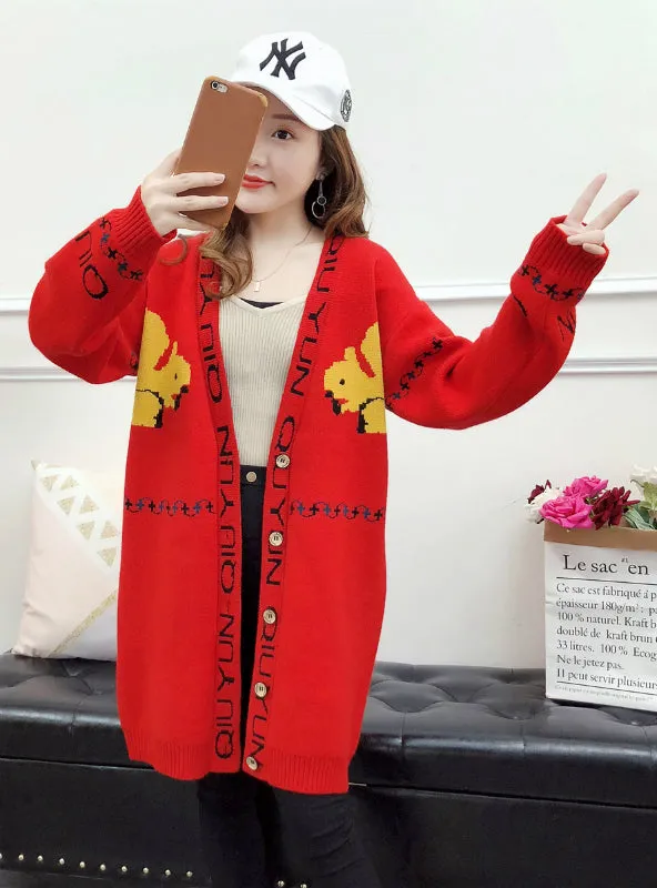 Long Sleeve Mid-Length Knitted Cardigan Thick Coat