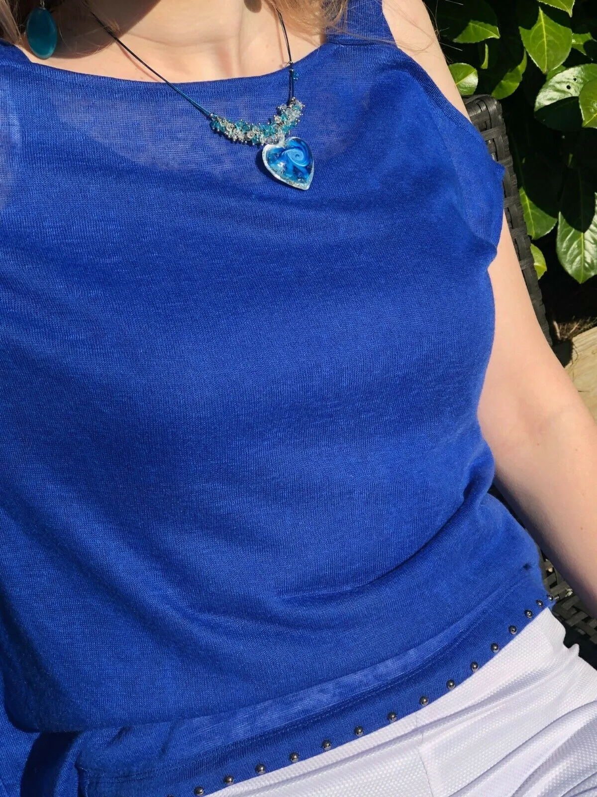 Marble Blue Cold Shoulder Fine Knit Double Layer Top UK 16 US 12 EU 44 RRP £55.00