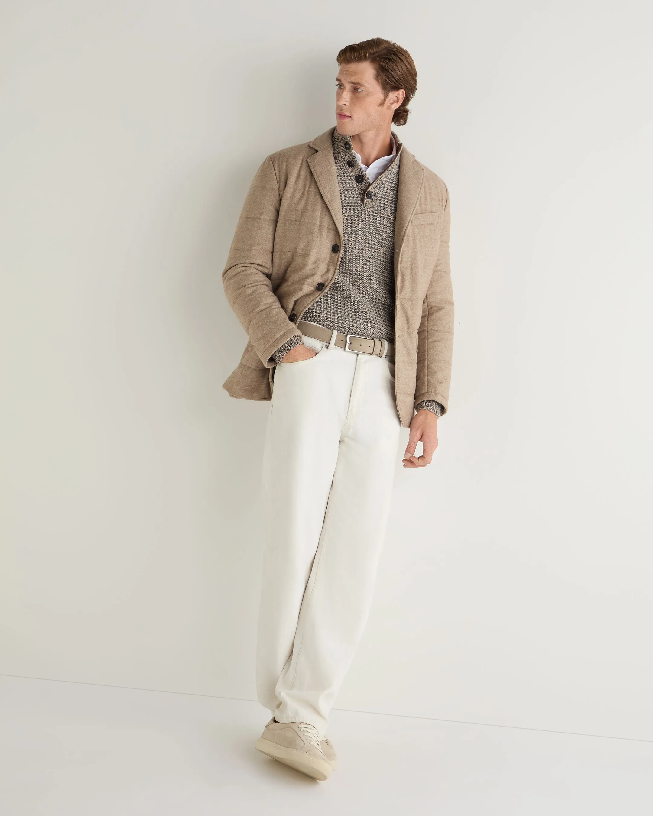 Men's Beauchamp Marl Half Button Cashmere Jumper Brown Marl