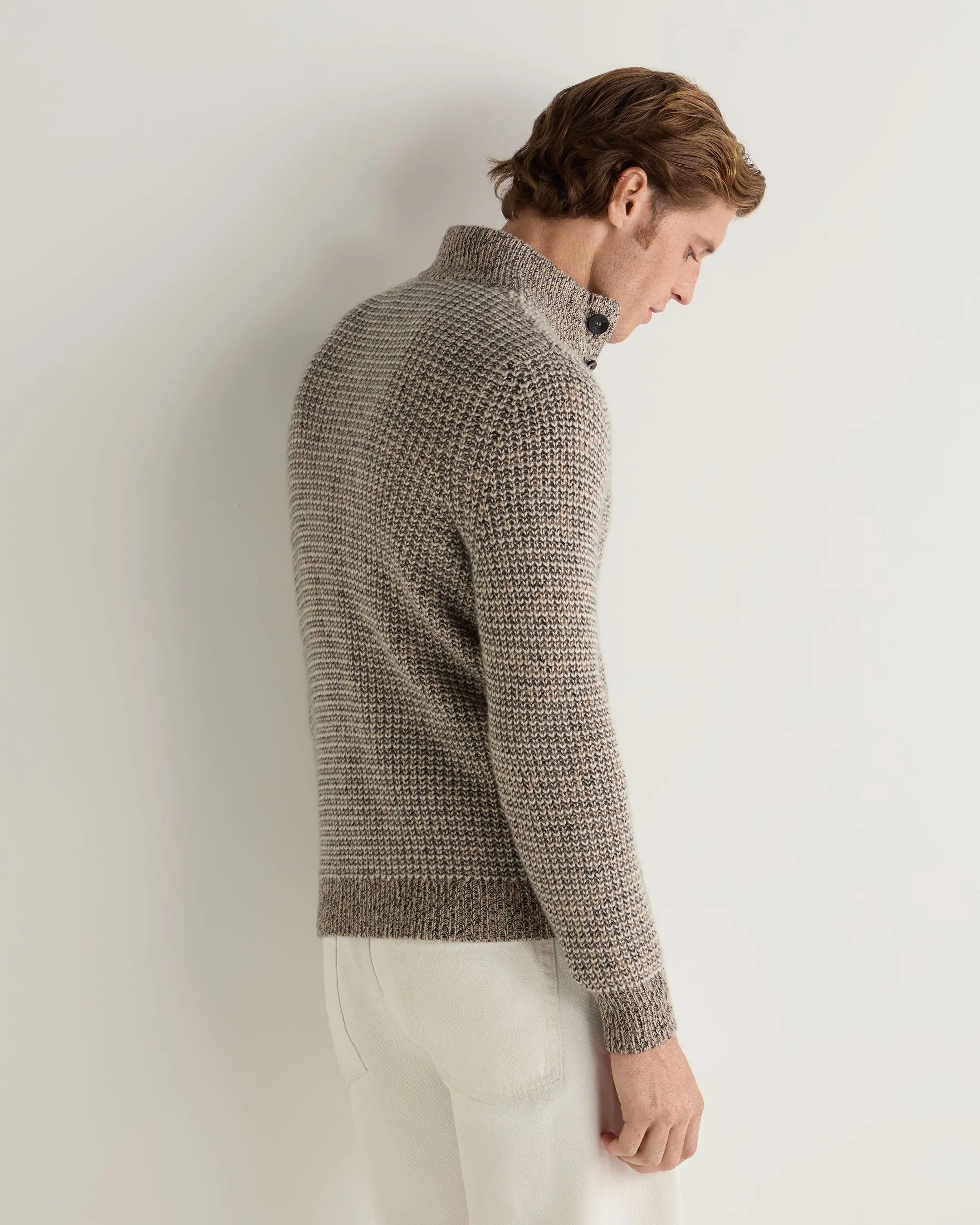 Men's Beauchamp Marl Half Button Cashmere Jumper Brown Marl