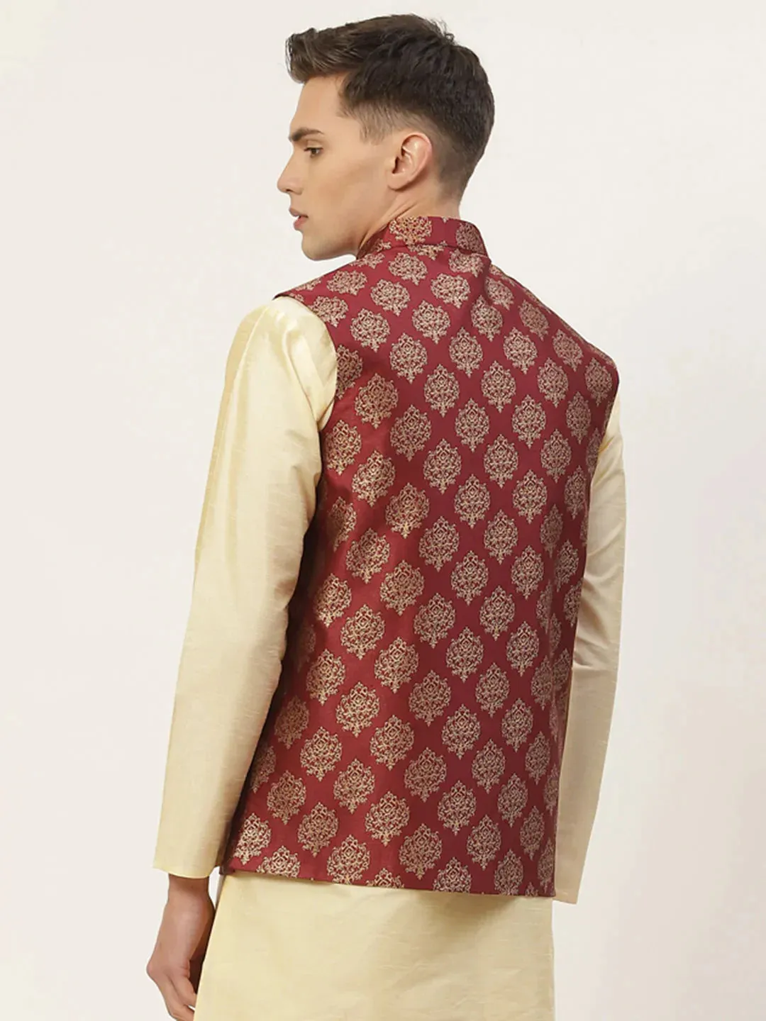 Men'S Maroon Printed Nehru Jacket
