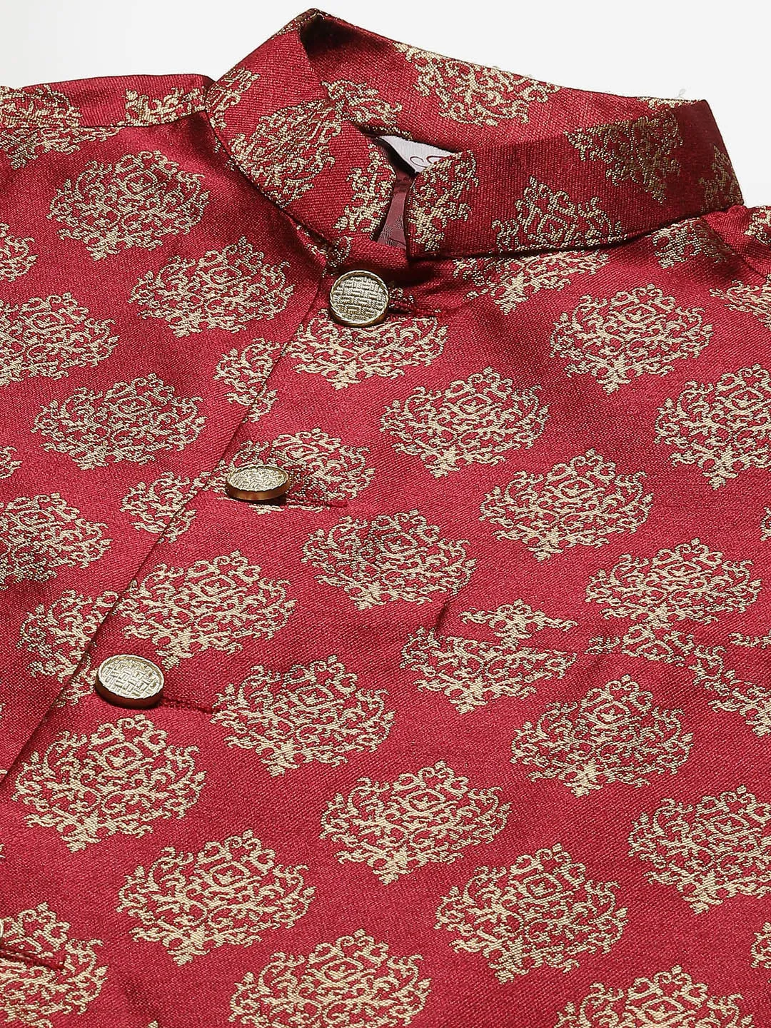 Men'S Maroon Printed Nehru Jacket