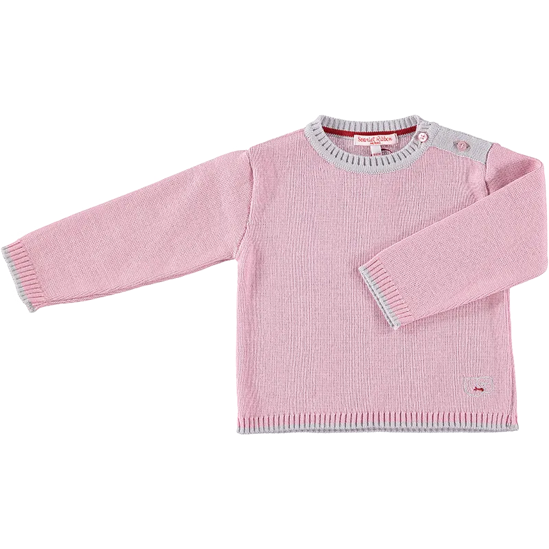 Merino Baby Jumper with Sheep Motif - Rose