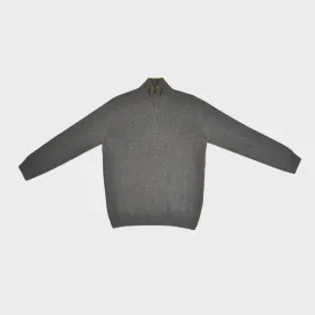 Merino Wool Quarter Zip Jumper in Mink with Ochre Trim