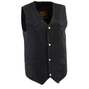 Milwaukee Leather DM1310 Men's Black Classic Denim Western Style Cowboy Biker Vest w/ Snap Button Closure Milwaukee Leather DM1310 Men's Black Classic Denim Western Style Cowboy Biker Vest w/ Snap Button Closure