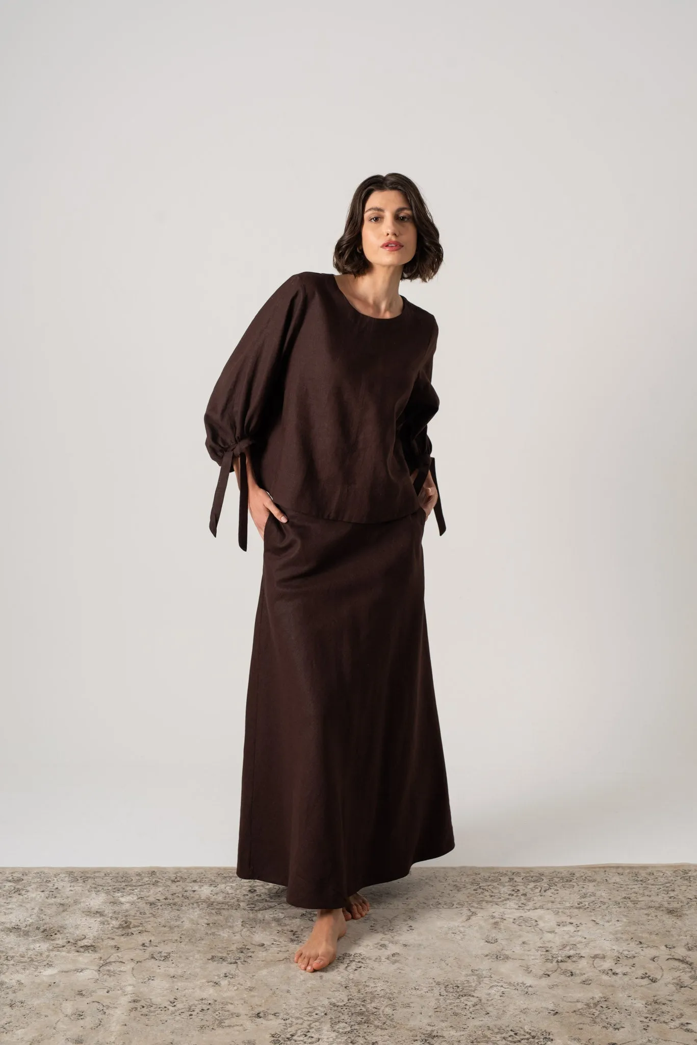 Olen Linen Maxi Skirt Brown Espresso