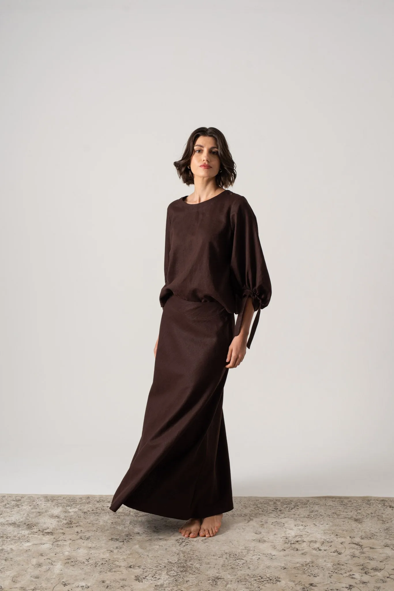 Olen Linen Maxi Skirt Brown Espresso