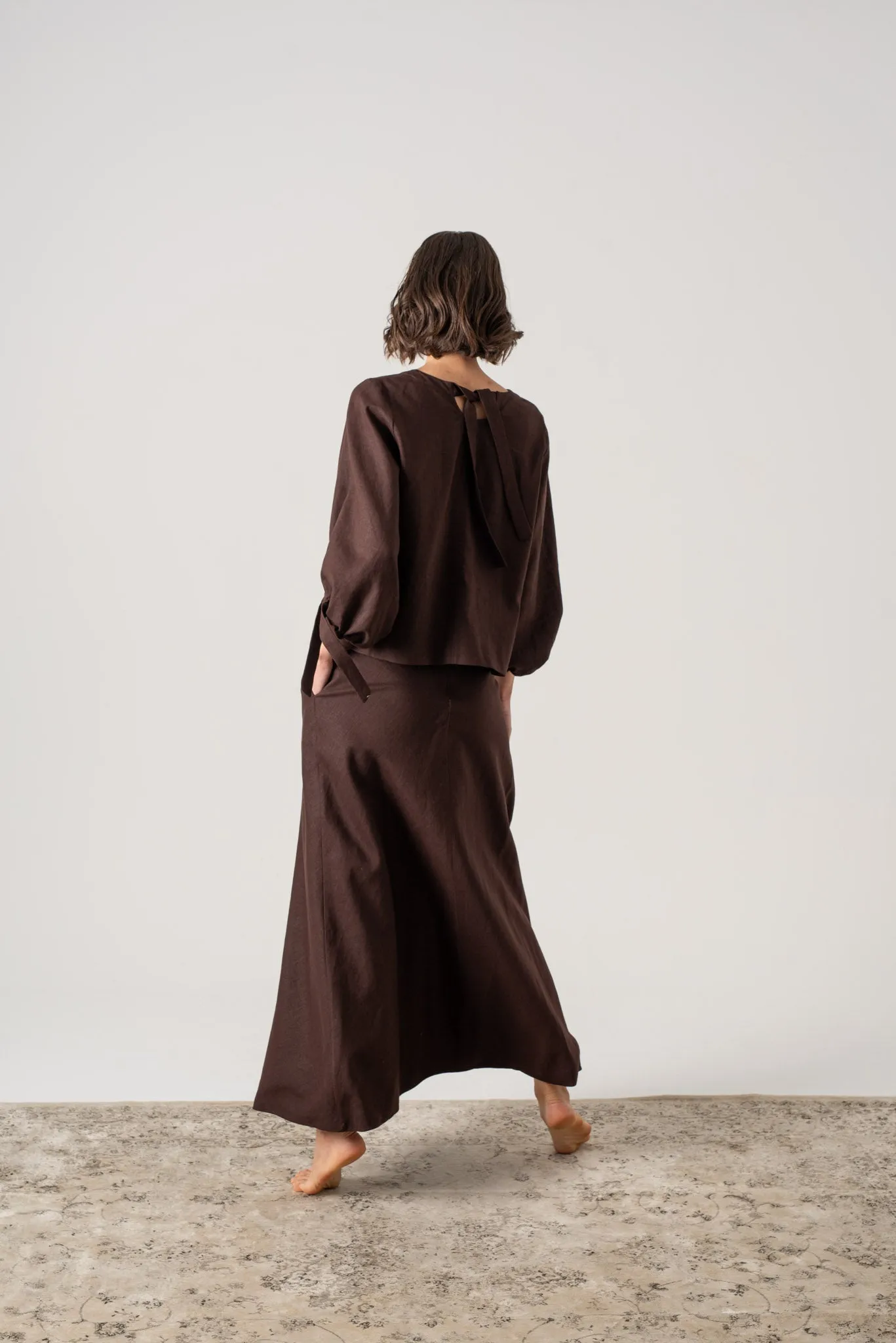Olen Linen Maxi Skirt Brown Espresso
