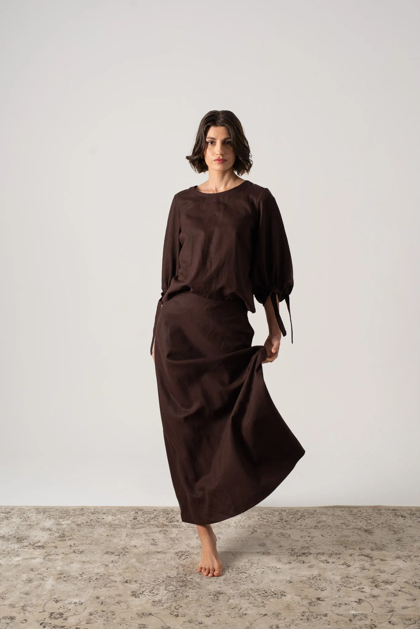 Olen Linen Maxi Skirt Brown Espresso